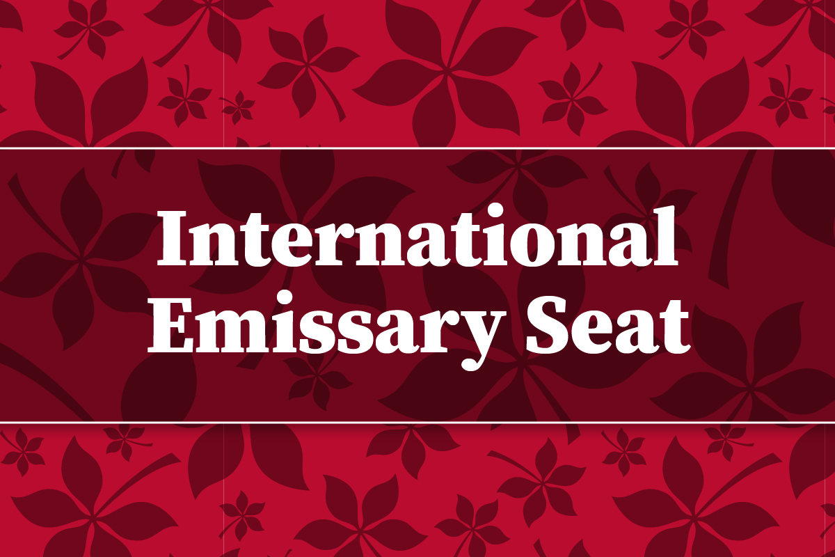 Graphic showing International Emissary Seat on Ohio State background.