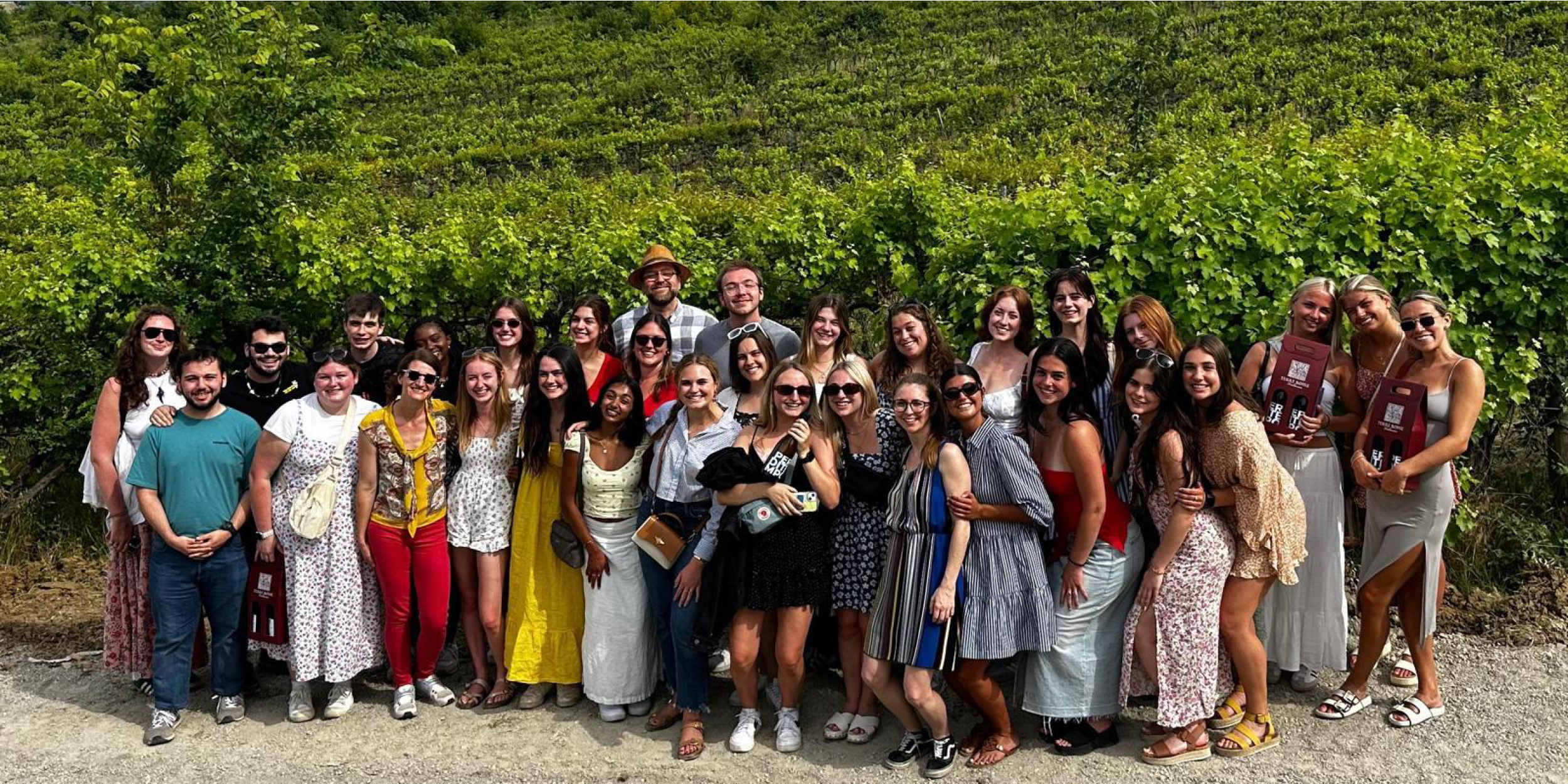 students at a vineyard
