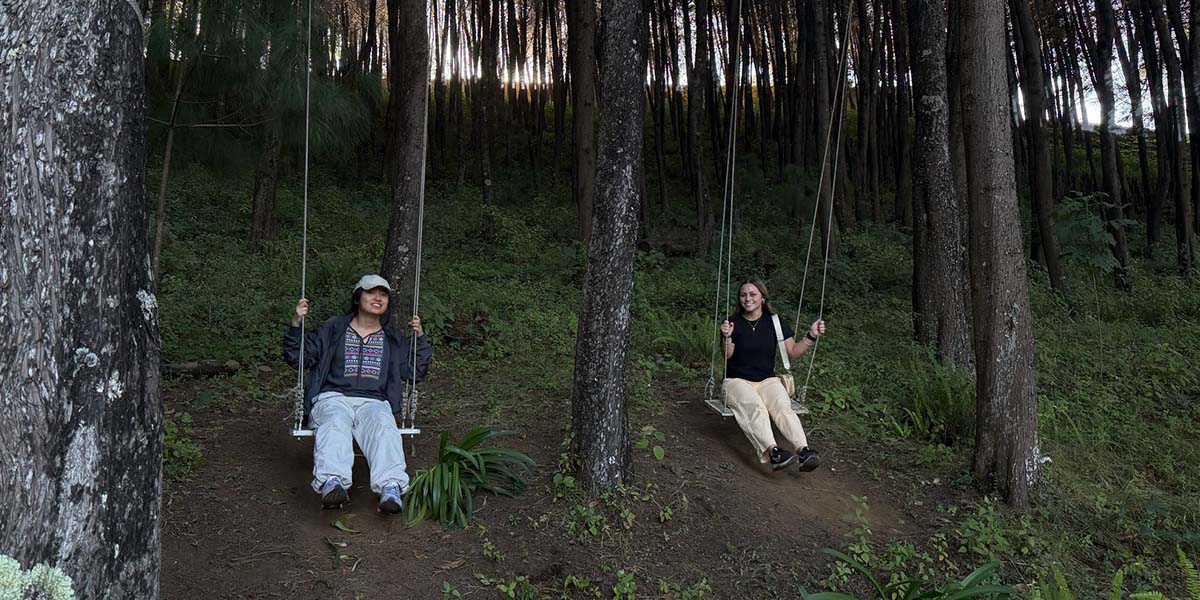 Students on swing in Guatemala forest
