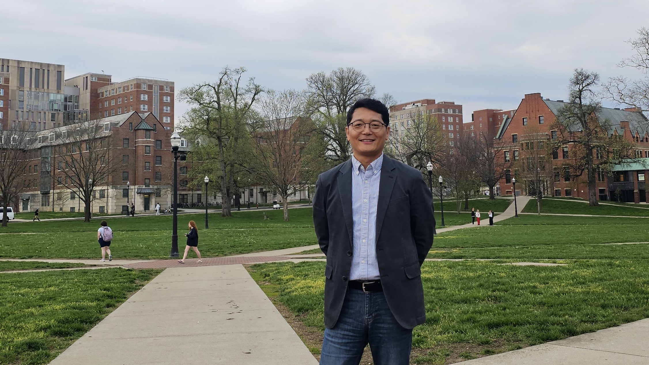 Person stands on Ohio State south Oval