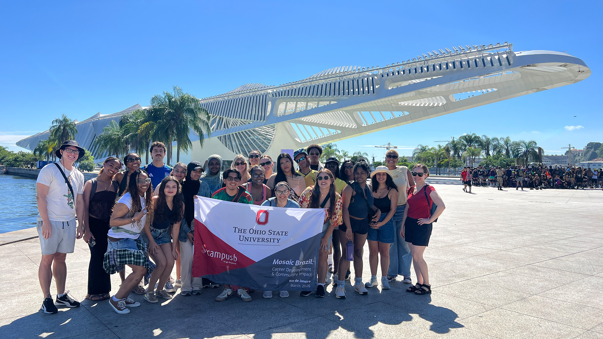 Group of students with a flag