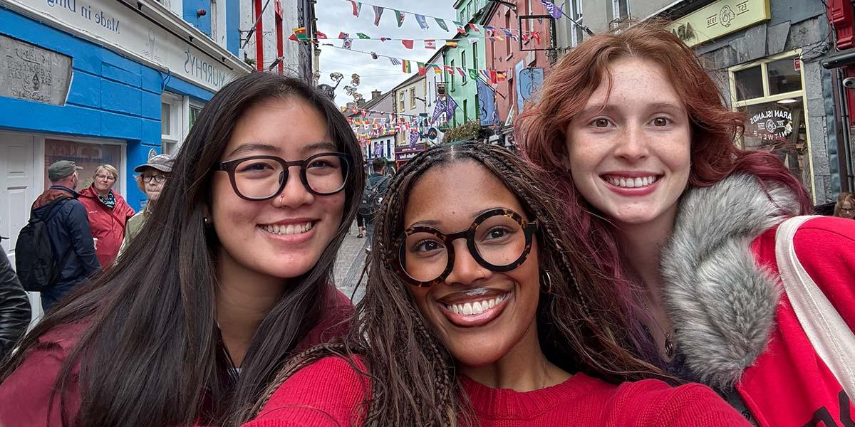 Student selfie on a street in Dingle. 