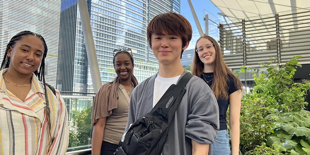 Four students in Japan on a study abroad program