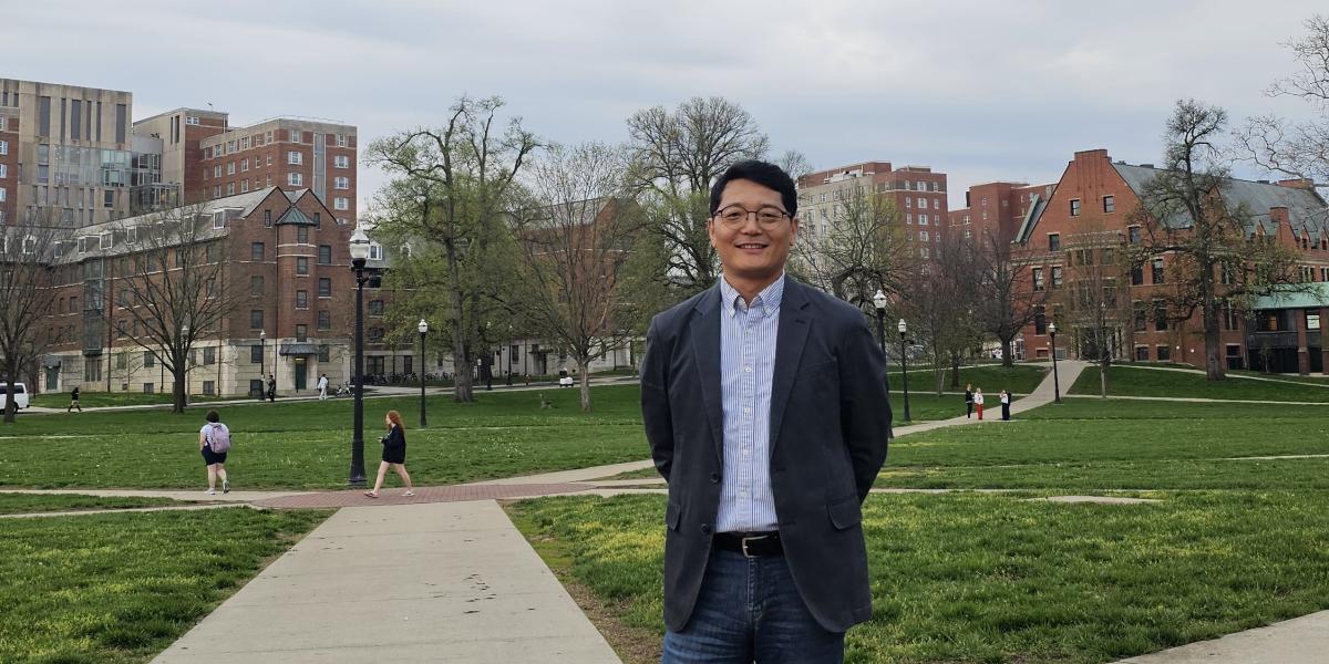 Person stands on Ohio State south Oval