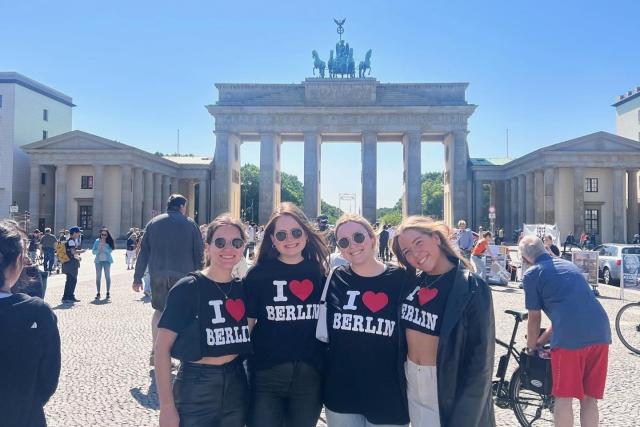 Group of young women pose in Berlin