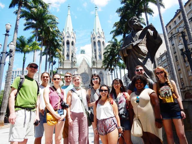 Group photo in front of cathedral