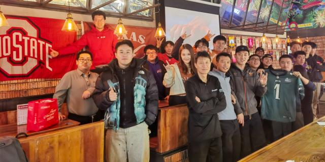 People gathered at a bar