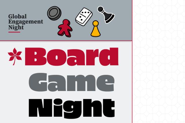 Graphic showing board game pieces and the words Board Game Night
