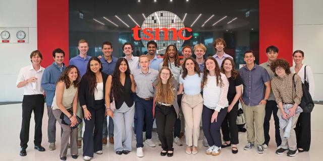 Piletz and students at TSMC headquarters.