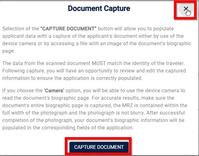 Screenshot of CBP terms and conditions.