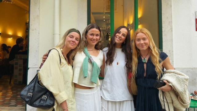 Students outside shop