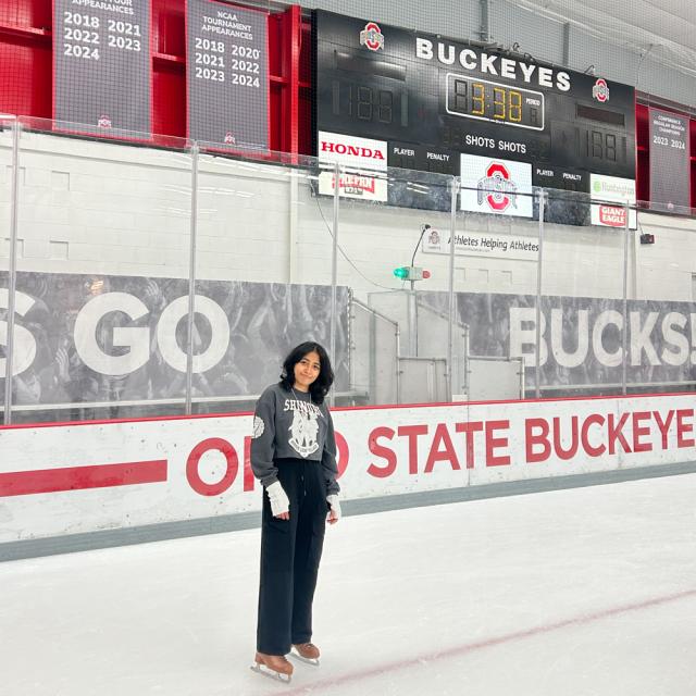 Woman in ice rink.