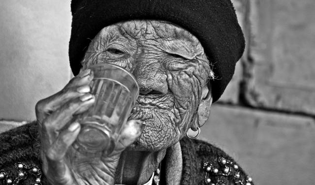 Old woman with wrinkles
