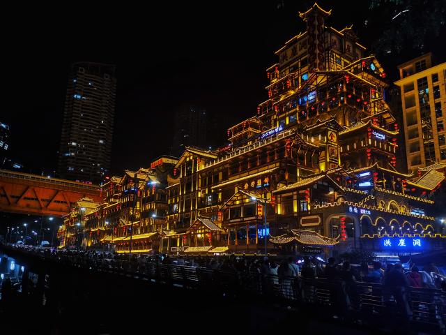 Night scene of large hotel