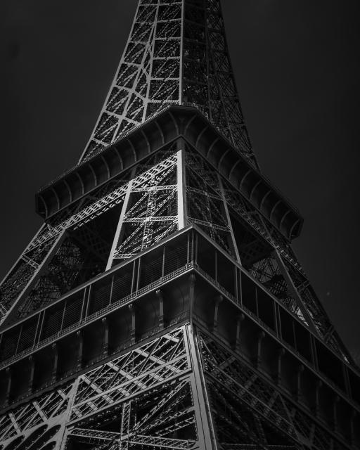 Medium shot of Eiffel Tower beams.