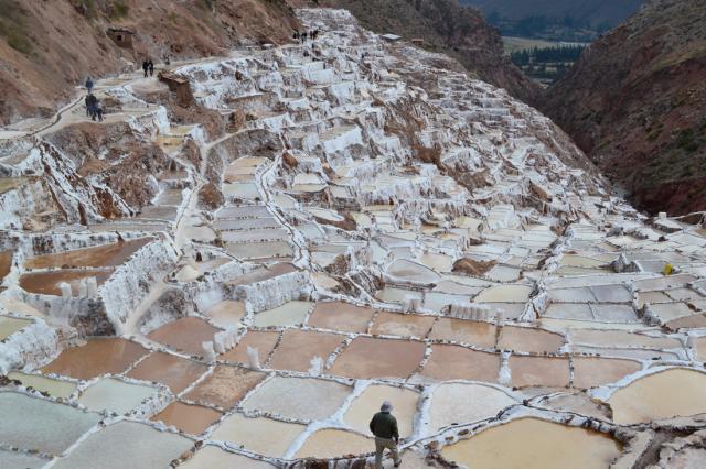 High angle view of salt fields.