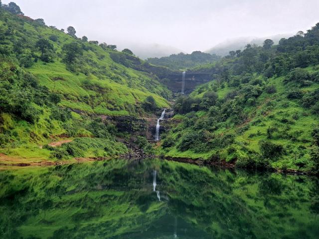 Green landscape by water