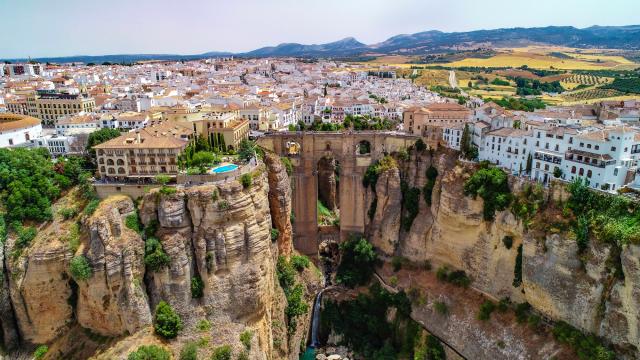 Long landscape view of bridge in Spain.