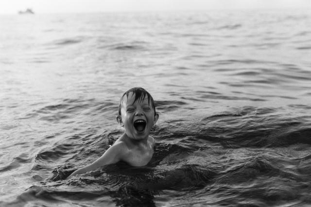 Young boy swimming in the Black Sea