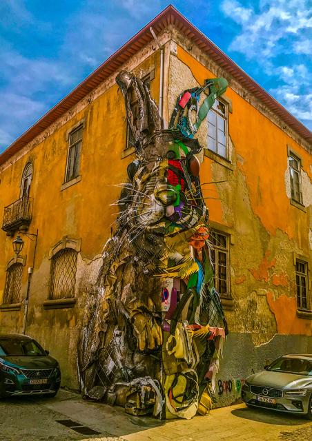 Bunny exhibition on side of building