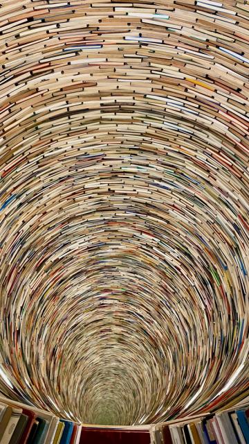 High angle view of a book tunnel.