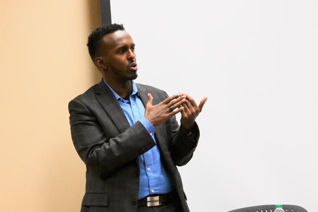 Ismail Mohammad giving a speech to an Ohio State audience