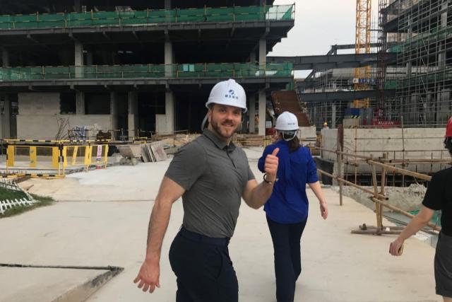 Man wearing hardhat on job site