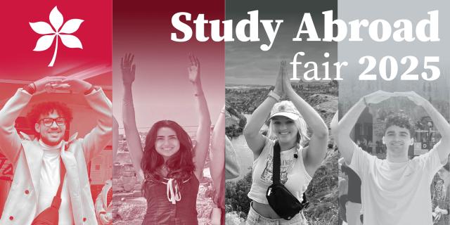 Students doing O-H-I-O with the text "Study Abroad Fair 2025" overlayed