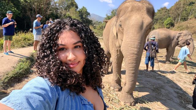 Student selfie with elephant