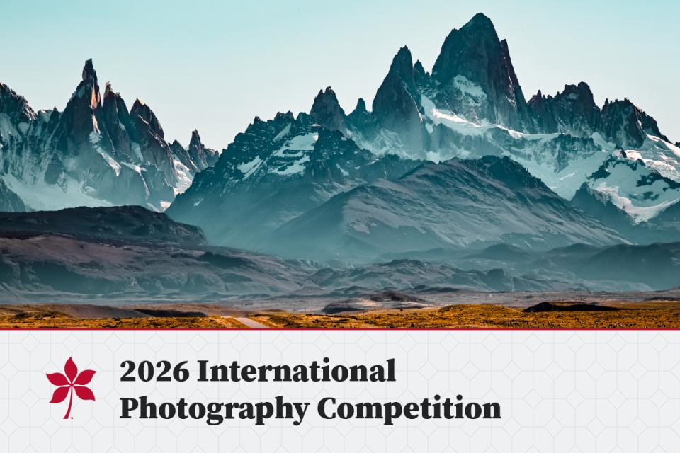 Mountain landscape with text at bottom 2026 International Photography Competition