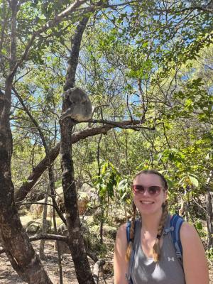 student with a koala