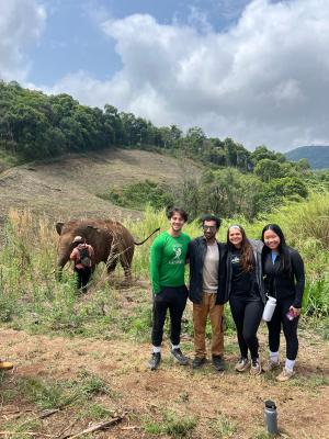 students near elephants