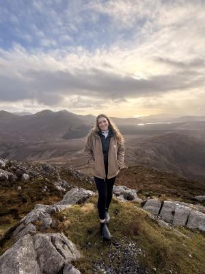 Student looking over Irish landscape