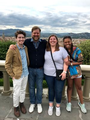 Students overlooking Italian landscape